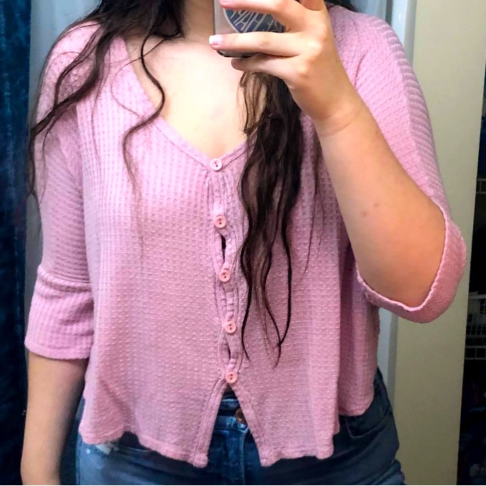 Pink button up sweater